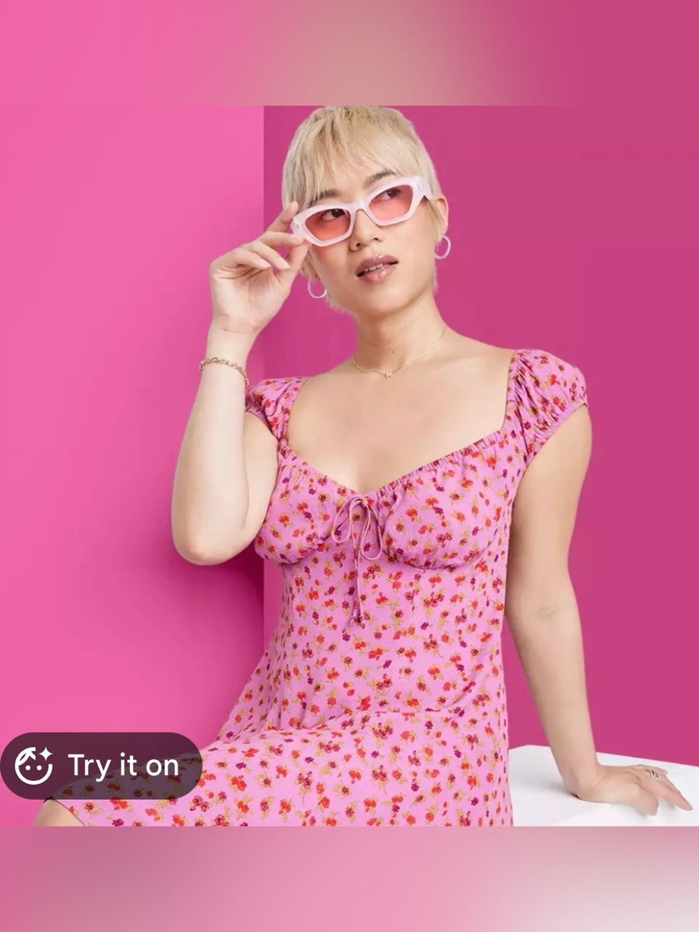 wild fable Pink Floral Tie-Front Cap Sleeve Top